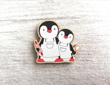 Load image into Gallery viewer, Kitchen penguin magnet set, little chef, baking, cooking, aprons, cake, wooden fridge magnet. Eco friendly responsibly sourced wood