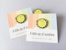 Load image into Gallery viewer, A little Ray of sunshine enamel pin, cute sun, positive enamel brooch, supportive, friendship, care, enamel badges
