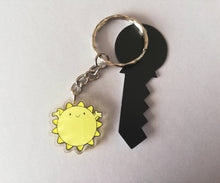 Load image into Gallery viewer, A little ray of sunshine keyring, mini cute positive key fob, friendship, thank you, postable, supportive, happy tiny recycled acrylic
