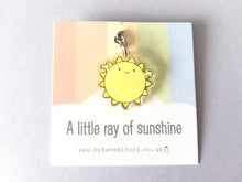 Load image into Gallery viewer, A little ray of sunshine keyring, mini cute positive key fob, friendship, thank you, postable, supportive, happy tiny recycled acrylic