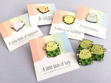 Load image into Gallery viewer, Seconds. A little blob of luck enamel pin, cute, positive gift, supportive, friendship, lucky, clover enamel badges