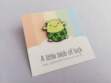 Load image into Gallery viewer, Seconds. A little blob of luck enamel pin, cute, positive gift, supportive, friendship, lucky, clover enamel badges