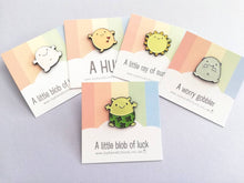 Load image into Gallery viewer, Seconds. A little blob of luck enamel pin, cute, positive gift, supportive, friendship, lucky, clover enamel badges