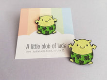 Load image into Gallery viewer, Seconds. A little blob of luck enamel pin, cute, positive gift, supportive, friendship, lucky, clover enamel badges