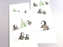 Load image into Gallery viewer, Penguins bookmark, playing in the snow, page marker, bookmark gift, book lover, book worm, stocking filler