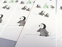 Load image into Gallery viewer, Penguins bookmark, playing in the snow, page marker, bookmark gift, book lover, book worm, stocking filler
