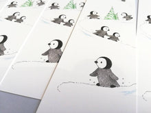 Load image into Gallery viewer, Penguins bookmark, playing in the snow, page marker, bookmark gift, book lover, book worm, stocking filler