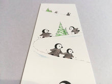 Load image into Gallery viewer, Penguins bookmark, playing in the snow, page marker, bookmark gift, book lover, book worm, stocking filler