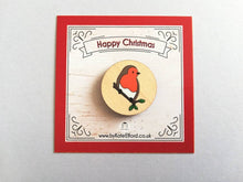 Load image into Gallery viewer, Robin magnet, little memory robin, tiny wooden fridge magnet. Made from ethically sourced wood
