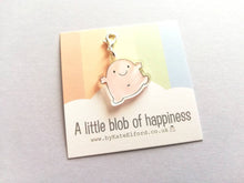 Load image into Gallery viewer, A little blob of happiness stitch marker, cute pink blob, positive charm, friendship, supportive, recycled acrylic