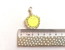 Load image into Gallery viewer, A little ray of sunshine stitch marker, cute positive charm, friendship, thank you, sunny, postable, supportive, happy recycled acrylic