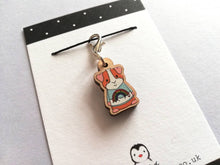 Load image into Gallery viewer, Little guinea pig stitch marker, cute mini piggy, rainbow jumper wooden clip charm, ethically sourced wood, eco friendly charm
