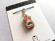 Load image into Gallery viewer, Little guinea pig stitch marker, cute mini piggy, rainbow jumper wooden clip charm, ethically sourced wood, eco friendly charm