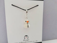 Load image into Gallery viewer, Ceramic snowman stitch marker, mini Christmas charm

