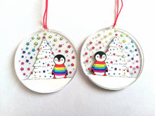 Load image into Gallery viewer, Seconds - Penguin rainbow recycled Christmas decoration