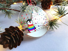 Load image into Gallery viewer, Penguin rainbow Christmas decoration. Recycled acrylic, Rainbow tree Christmas ornament, eco friendly