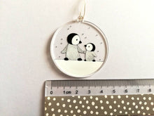 Load image into Gallery viewer, Recycled penguin decoration. Little penguins Christmas ornament, cute penguin friends in the snow