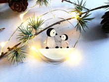 Load image into Gallery viewer, Recycled penguin decoration. Little penguins Christmas ornament, cute penguin friends in the snow