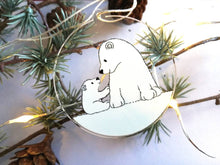 Load image into Gallery viewer, Polar bear decoration. Little recycled acrylic Christmas ornament, bears in the snow, eco friendly