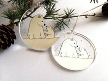 Load image into Gallery viewer, Polar bear decoration. Little recycled acrylic Christmas ornament, bears in the snow, eco friendly