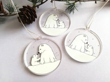 Load image into Gallery viewer, Polar bear decoration. Little recycled acrylic Christmas ornament, bears in the snow, eco friendly