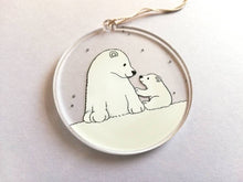 Load image into Gallery viewer, Polar bear decoration. Little recycled acrylic Christmas ornament, bears in the snow, eco friendly