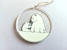 Load image into Gallery viewer, Polar bear decoration. Little recycled acrylic Christmas ornament, bears in the snow, eco friendly