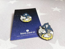 Load image into Gallery viewer, Nativity enamel pin, Christmas brooch, baby Jesus,crib, donkey, sheep and star. The reason for the season, Christian pins, Christmas