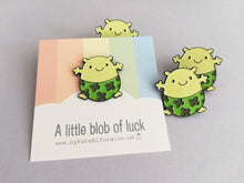 Load image into Gallery viewer, Seconds. A little blob of luck enamel pin, cute, positive gift, supportive, friendship, lucky, clover enamel badges