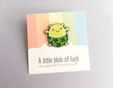 Load image into Gallery viewer, Seconds. A little blob of luck enamel pin, cute, positive gift, supportive, friendship, lucky, clover enamel badges