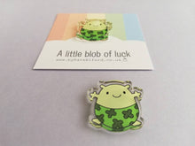 Load image into Gallery viewer, A little blob of luck magnet, mini cute lucky clover pants tiny fridge magnet, postable good luck, happiness, supportive, recycled acrylic