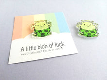 Load image into Gallery viewer, A little blob of luck magnet, mini cute lucky clover pants tiny fridge magnet, postable good luck, happiness, supportive, recycled acrylic