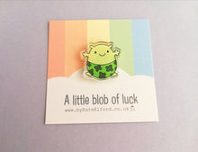 Load image into Gallery viewer, A little blob of luck magnet, mini cute lucky clover pants tiny fridge magnet, postable good luck, happiness, supportive, recycled acrylic