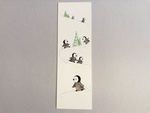Load image into Gallery viewer, Penguins bookmark, playing in the snow, page marker, bookmark gift, book lover, book worm, stocking filler