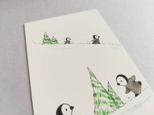 Load image into Gallery viewer, Penguins bookmark, playing in the snow, page marker, bookmark gift, book lover, book worm, stocking filler