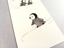 Load image into Gallery viewer, Penguins bookmark, playing in the snow, page marker, bookmark gift, book lover, book worm, stocking filler
