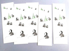 Load image into Gallery viewer, Penguins bookmark, playing in the snow, page marker, bookmark gift, book lover, book worm, stocking filler