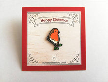 Load image into Gallery viewer, Little robin enamel pin, Christmas pin, memory robin, choice of backing cards
