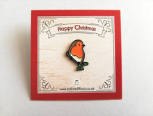 Load image into Gallery viewer, Little robin enamel pin, Christmas pin, memory robin, choice of backing cards