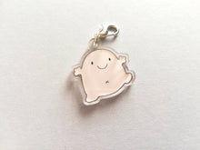 Load image into Gallery viewer, A little blob of happiness stitch marker, cute pink blob, positive charm, friendship, supportive, recycled acrylic