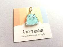 Load image into Gallery viewer, A worry gobbler stitch marker, cute positive charm, friendship, postable hug, supportive, anti anxiety recycled acrylic