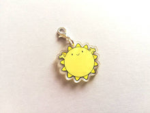 Load image into Gallery viewer, A little ray of sunshine stitch marker, cute positive charm, friendship, thank you, sunny, postable, supportive, happy recycled acrylic