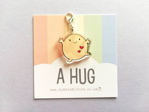 A hug stitch marker, cute positive charm, friendship, postable hug, supportive, recycled acrylic