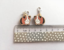 Load image into Gallery viewer, Guinea pig stitch marker, mini wooden cavy, ethically sourced wood, tri colour guinea pig charm