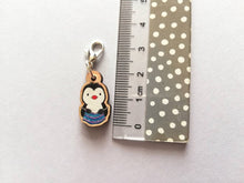 Load image into Gallery viewer, Penguin stitch marker, mini knitting penguin, wooden charm, ethically sourced wood, penguin, crochet stitch marker