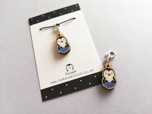 Load image into Gallery viewer, Penguin stitch marker, mini knitting penguin, wooden charm, ethically sourced wood, penguin, crochet stitch marker