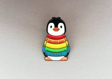 Load image into Gallery viewer, Rainbow glitter penguin soft enamel pin, Christmas rainbow penguin brooch. Rainbow jumper, boo the penguin