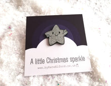 Load image into Gallery viewer, A little Christmas sparkle enamel pin, cute silver star, positive enamel brooch, friendship, supportive hug enamel badges