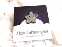 Load image into Gallery viewer, A little Christmas sparkle enamel pin, cute silver star, positive enamel brooch, friendship, supportive hug enamel badges