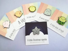 Load image into Gallery viewer, A little Christmas sparkle enamel pin, cute silver star, positive enamel brooch, friendship, supportive hug enamel badges